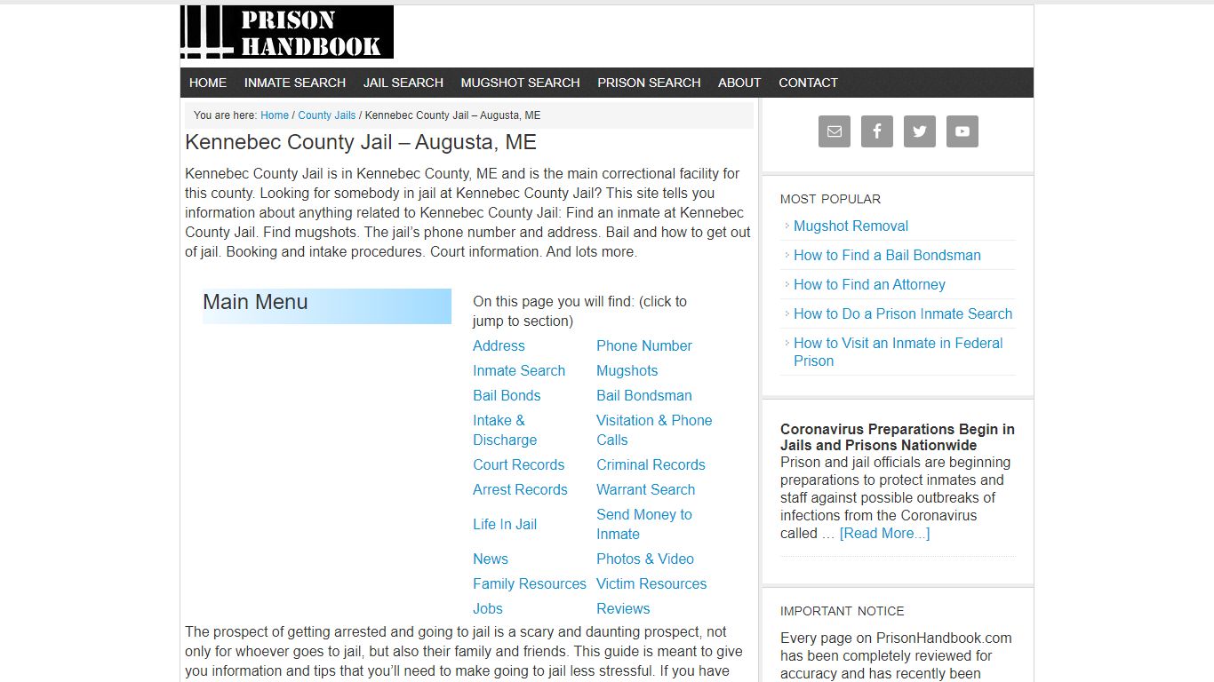 Kennebec County Jail – Augusta, ME - Prison Handbook
